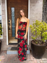 Load image into Gallery viewer, &quot;Roses At Midnight&quot; Rose Printed Maxi Skirt and Mesh Top - Two Piece Matching Set
