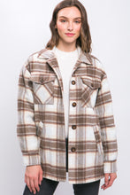 Load image into Gallery viewer, &quot;Espresso Martini&quot; Brown &amp; Beige Plaid Jacket with Sherpa Lining
