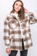 Load image into Gallery viewer, &quot;Espresso Martini&quot; Brown &amp; Beige Plaid Jacket with Sherpa Lining
