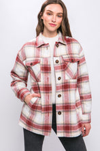 Load image into Gallery viewer, &quot;Raspberry Martini&quot; Pink &amp; Beige Plaid Jacket with Sherpa Lining
