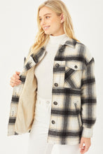 Load image into Gallery viewer, &quot;Black Licorice Martini&quot; Black &amp; Beige Plaid Jacket with Sherpa Lining
