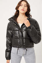 Load image into Gallery viewer, &quot;Snowy Mornings&quot; Black Vegan Leather Puffer Jacket
