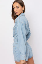 Load image into Gallery viewer, &quot;Broadway Girls&quot; Long Sleeve Light Denim Romper
