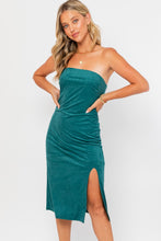 Load image into Gallery viewer, &quot;Winery Escape&quot; Hunter Green Suede Midi Tube Dress w/ a Slit
