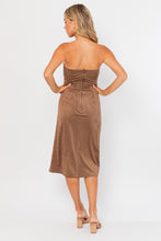Load image into Gallery viewer, &quot;Winery Escape&quot; Light Brown Suede Midi Tube Dress w/ a Slit
