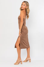Load image into Gallery viewer, &quot;Winery Escape&quot; Light Brown Suede Midi Tube Dress w/ a Slit
