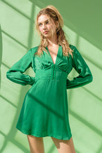 Load image into Gallery viewer, &quot;Breakfast In Paris&quot; Green Long Sleeve Corset Mini Dress
