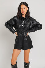 Load image into Gallery viewer, &quot;Center Of Attention&quot; Vegan Leather Black Long Sleeve Romper
