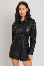 Load image into Gallery viewer, &quot;Center Of Attention&quot; Vegan Leather Black Long Sleeve Romper
