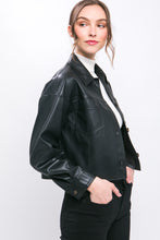 Load image into Gallery viewer, &quot;Fall Nights&quot; Black Faux Leather Cropped Jacket
