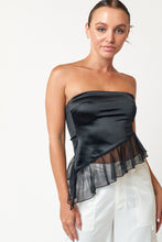 Load image into Gallery viewer, &quot;Breakfast In Paris&quot; Black Satin Tube Top w/ Contrast Ruffle Trim
