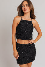 Load image into Gallery viewer, &quot;New Year&#39;s Kiss&quot; Black Halter Neck Sequin Top w/ Open Back Detail
