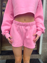 Load image into Gallery viewer, &quot;Twin Flame&quot; Pink Elastic Fleece Shorts w/ Front Pockets
