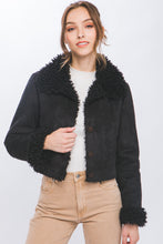 Load image into Gallery viewer, &quot;Chilly City Nights&quot; Black Suede Cropped Jacket w/ Faux Fur Lining
