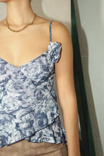 Load image into Gallery viewer, &quot;December Blues&quot; Blue and White Floral Tank Top w/ Rosette Detail
