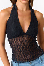 Load image into Gallery viewer, &quot;August Date Night&quot; Halter Black Mesh Top
