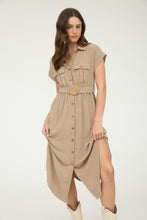 Load image into Gallery viewer, &quot;Winery Tour&quot; Collard Button Down Belted Midi Dress
