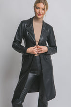 Load image into Gallery viewer, &quot;Empire State&quot; Black Faux Leather Trench Coat
