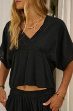 Load image into Gallery viewer, &quot;Coastal Living&quot; Black Short Sleeve Flare Top
