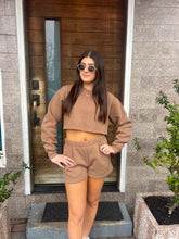 Load image into Gallery viewer, &quot;Twin Flame&quot; Brown Elastic Fleece Shorts w/ Front Pockets
