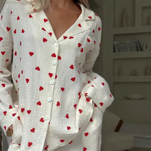 Load image into Gallery viewer, &quot;Galentine Party&quot; White Pajama Set w/ Mini Red Heart Detail
