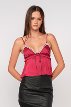 Load image into Gallery viewer, &quot;Elegant Love&quot; Red Satin Top w/ Black Ribbon Detail
