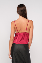 Load image into Gallery viewer, &quot;Elegant Love&quot; Red Satin Top w/ Black Ribbon Detail

