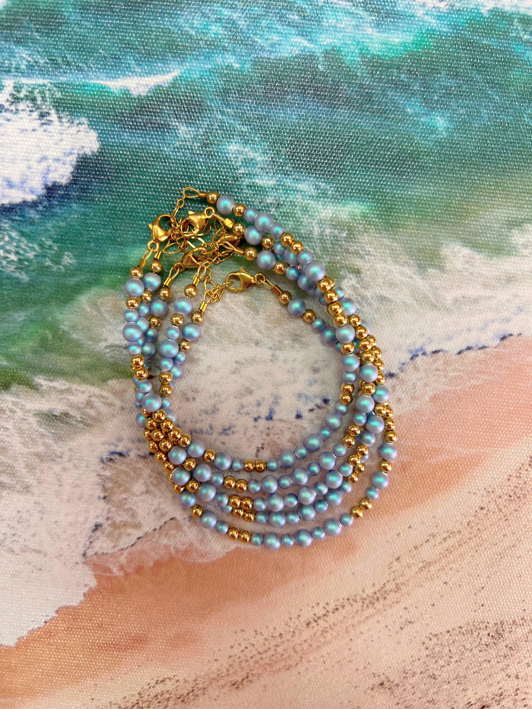14k Gold Filled Blue Pearl Beaded Bracelet