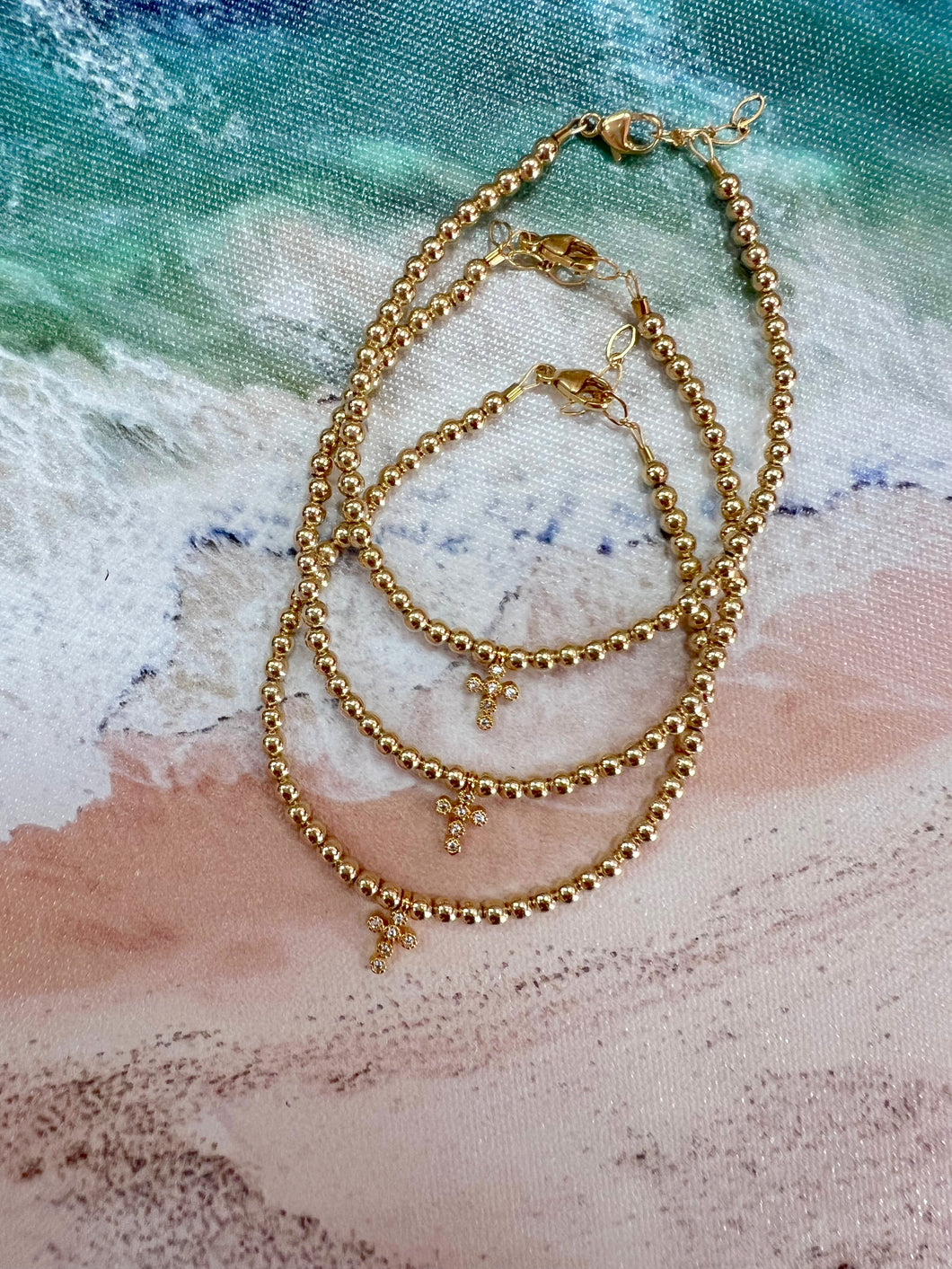 14k Gold Filled Mini Crystal Cross Bracelet