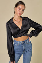 Load image into Gallery viewer, &quot;Classy Dinner Date&quot; Wrapped Satin Crop Blouse
