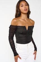 Load image into Gallery viewer, &quot;Midnight Lights&quot; Mesh Off The Shoulder Bodysuit

