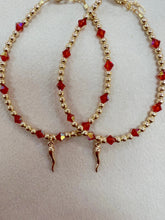 Load image into Gallery viewer, 14k Gold Filled Italian Horn w/ Red Gems Bracelet
