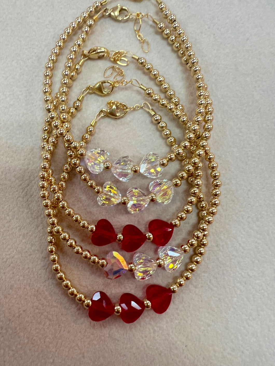 14k Gold Filled Crystal Heart Bracelet