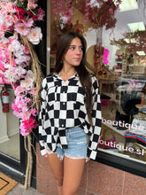 Load image into Gallery viewer, Check It Out&quot; Black and White Button Down Blouse
